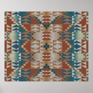 Terracotta Orange Brown Aquamarin Blue Mosaik Poster