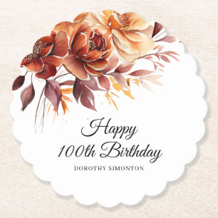 Terracotta Orange Fall Blume 100. Geburtstag Untersetzer