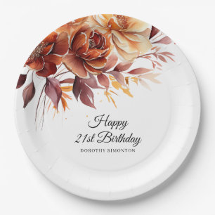Terracotta Orange Fall Blume 21. Geburtstag Pappteller