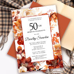 Terracotta Orange Fall Blume 50. Geburtstag Einladung<br><div class="desc">Elegante Terracotta-orange Aquarellfarben schaffen einen feinen Blumenrahmen auf dieser Herbstgeburtstagseinladung. Ein einfaches Skript verleiht ihm ein modernes Ambiente.</div>