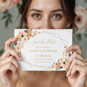 Terracotta Orange Gold Floral Geometrie Save The Date
