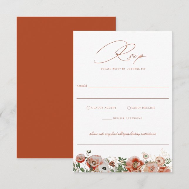 Terracotta Orange Herbstblütenhochzeit RSVP (Vorne/Hinten)