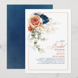 Terracotta Orange Navy Blue Fall Brautparty Einladung