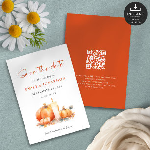 Terracotta Orange Pumpkins Candle QR Code Wedding Save The Date