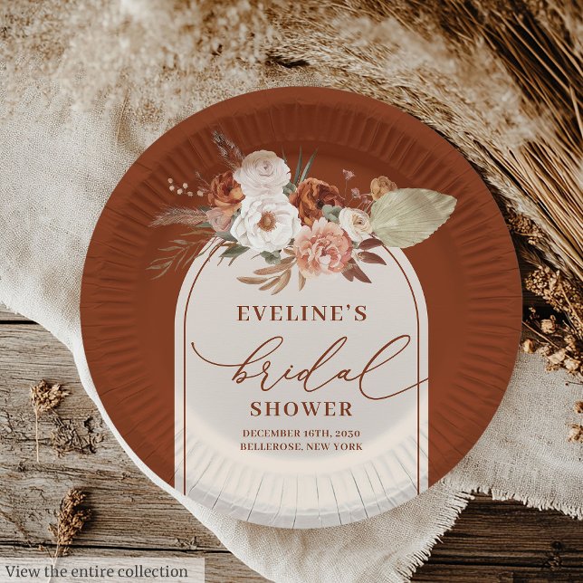 Terracotta Pampas Floral Paper Plate Brautparty Pappteller (Terracotta Pampas Floral Paper Plates for Wedding)