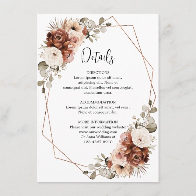 Terracotta Pampas Gras Rustikale geometrische Deta Begleitkarte (Vorderseite)