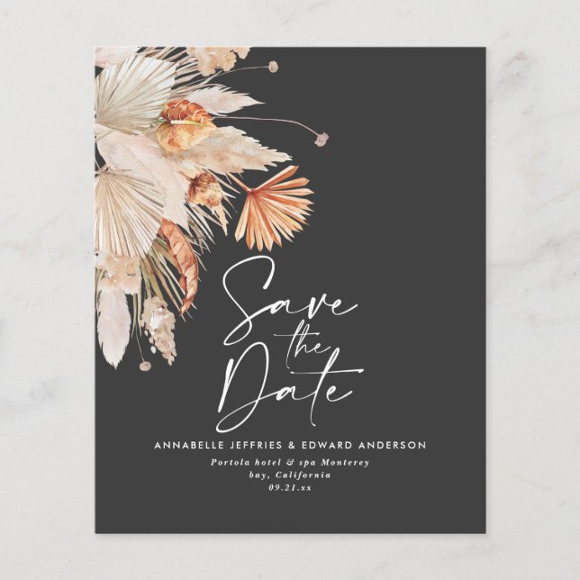 Terracotta-Pampas-Gras Save the Date (Vorderseite)