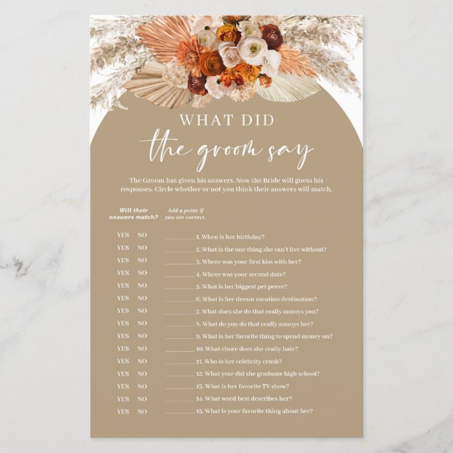 Terracotta Pampas Gras Was hat der Bräutigam gesag (Vorderseite)