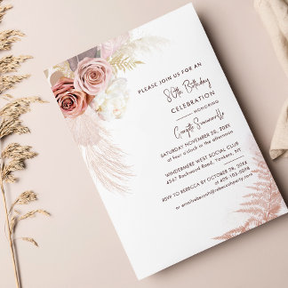 Terracotta Pampas Grass 80. Geburtstagsparty Einladung
