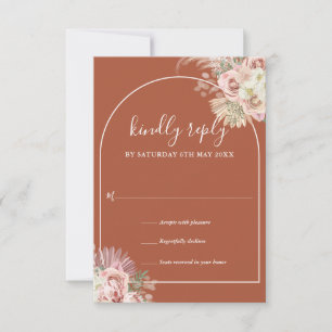 Terracotta Pampas Grass Arch Floral Monogramm RSVP Karte