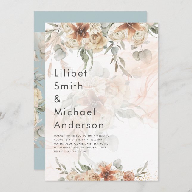 Terracotta Pampas Grass BOHO Wedding Einladung (Vorne/Hinten)