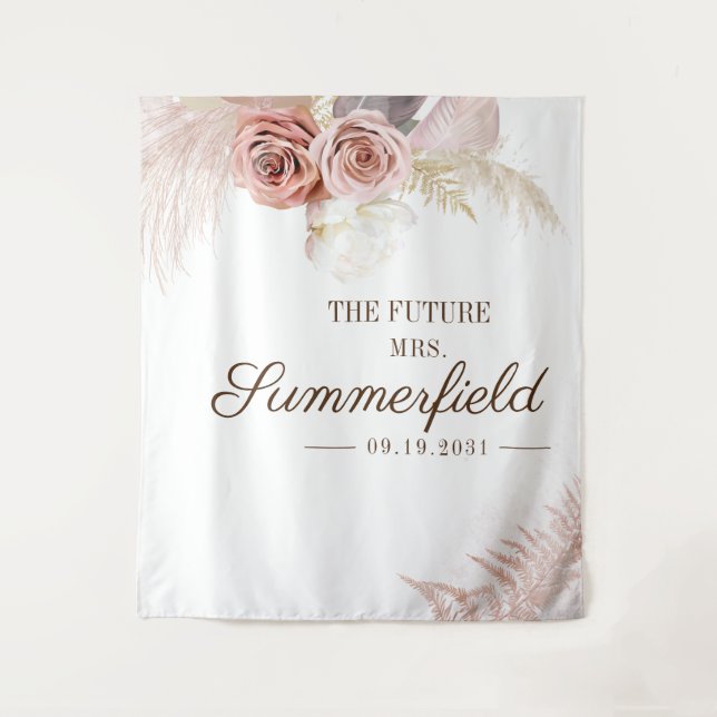 Terracotta Pampas Grass Brautparty Hintergrund Wandteppich (Vorderseite)