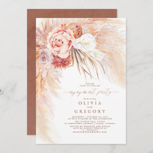 Terracotta Pampas Grass Floral Engagement Party Einladung