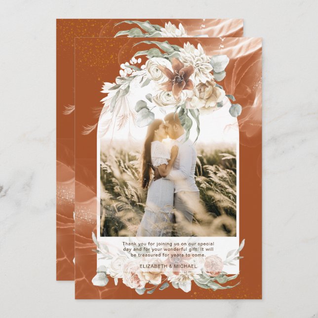 Terracotta Pampas Grass Floral FOTO DANKEN Dankeskarte (Vorne/Hinten)