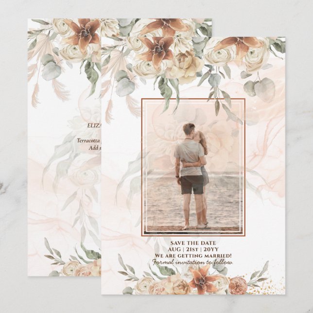 Terracotta Pampas Grass FOTO Wedding Rett Dates S Save The Date (Vorne/Hinten)