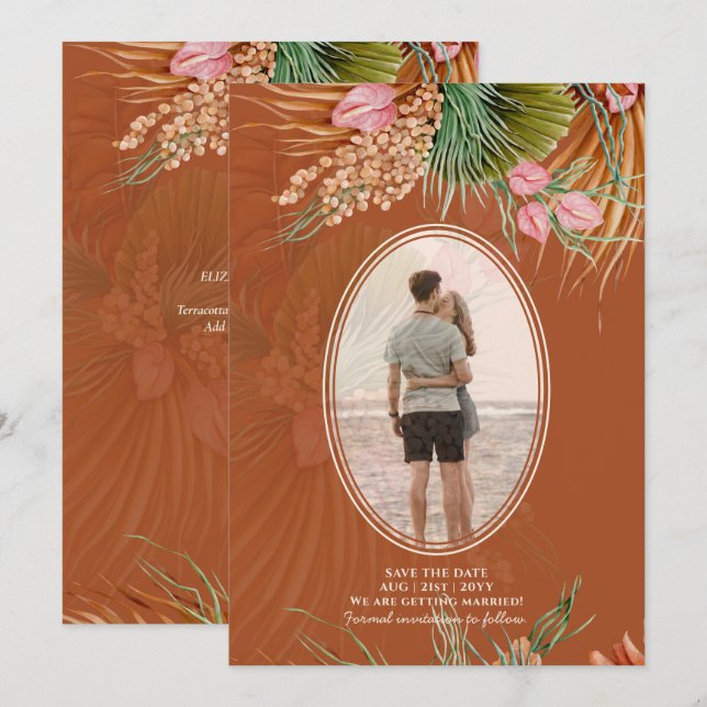 Terracotta Pampas Grass FOTO Wedding Rett The Dat Save The Date (Vorne/Hinten)