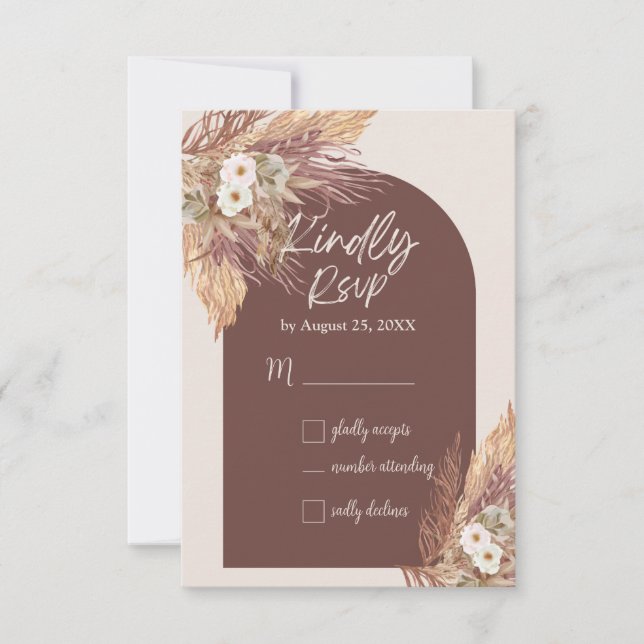Terracotta Pampas Grass RSVP Karte | Rustikal Boho (Vorderseite)