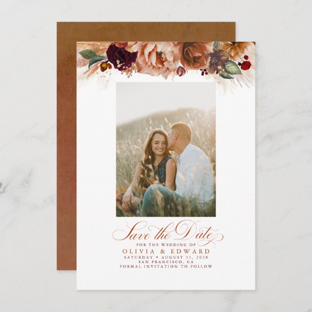 Terracotta Pampas Grass Save the Date Foto (Vorne/Hinten)