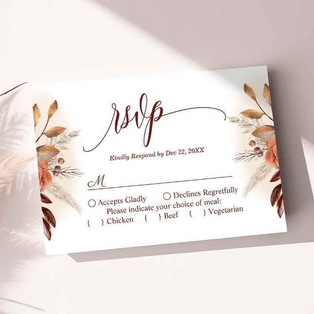 Terracotta Pampas Grass Script Floral Wedding RSVP (Von Creator hochgeladen)