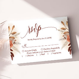 Terracotta Pampas Grass Script Floral Wedding RSVP Karte