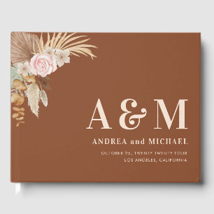 Terracotta Pampas Grass Tropical Monogram Wedding Gästebuch