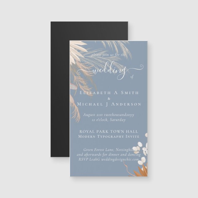 Terracotta Pampas Tropische Hochzeit Magnetkarte (Vorne/Hinten)