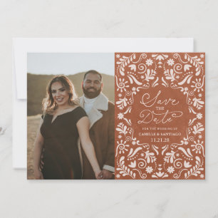 Terracotta-Papel-Picado-Foto-Speichere-datum-Karte Save The Date
