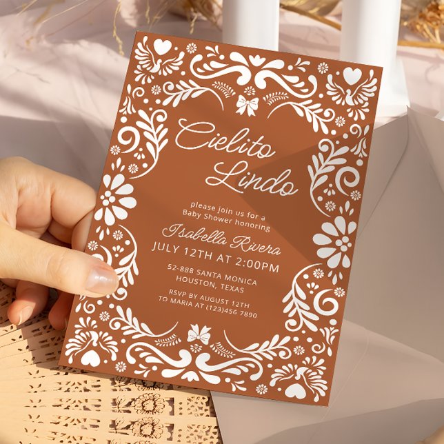 Terracotta Papel Picado Mexican Baby Dusche Einladung (Von Creator hochgeladen)