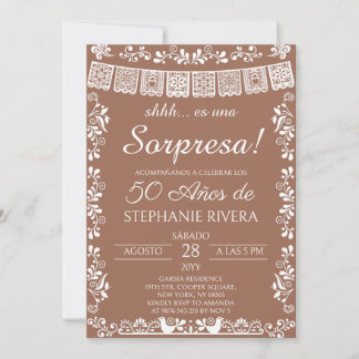 Terracotta Papel Picado Surprise 50th Birthday Einladung