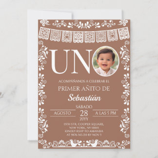 Terracotta Papel Picado UNO Photo First Birthday Einladung