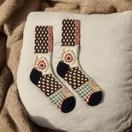 Terracotta Patchwork Quilt Muster Retro Blumenmust Socken