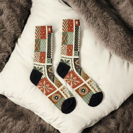 Terracotta Patchwork Quilt Muster Retro Blumenmust Socken