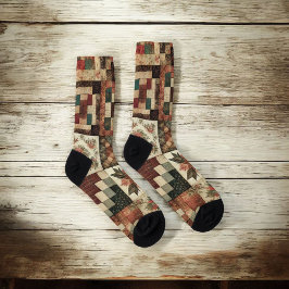 Terracotta Patchwork Quilt Muster Retro Blumenmust Socken