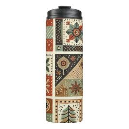 Terracotta Patchwork Quilt Rustic Boho Floral Thermosbecher
