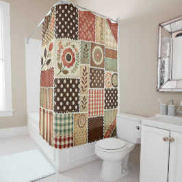 Terracotta Patchwork Quilt Rustic Retro Floral Duschvorhang