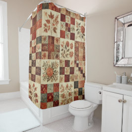 Terracotta Patchwork Quilt Rustic Retro Floral Duschvorhang