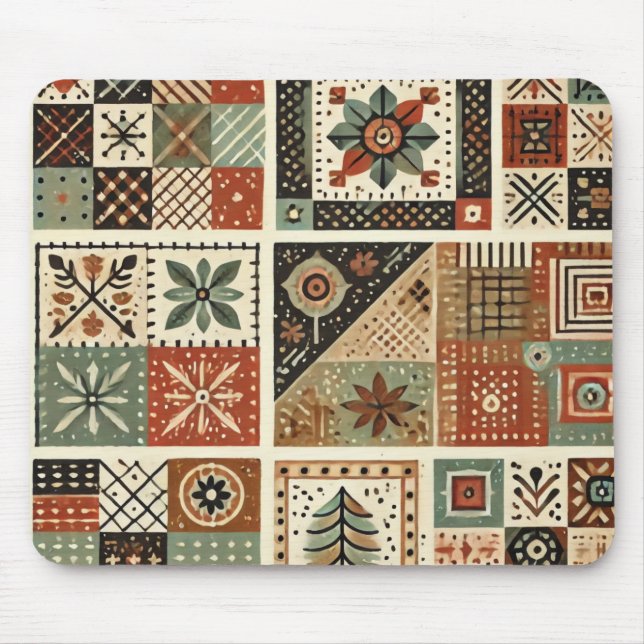Terracotta Patchwork Quilt Rustikale Blumentheke Mousepad (Vorne)