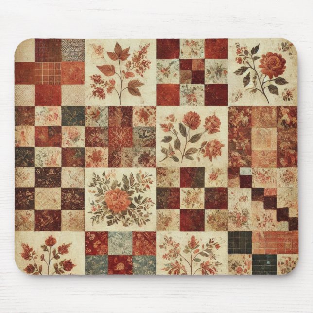 Terracotta Patchwork Quilt Rustikale Blumentheke Mousepad (Vorne)