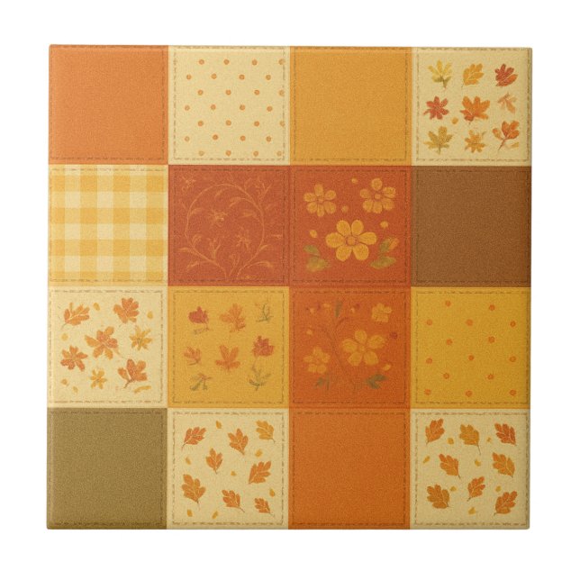 Terracotta Patchwork Quilt Rustikales Bauernhaus Fliese (Vorderseite)