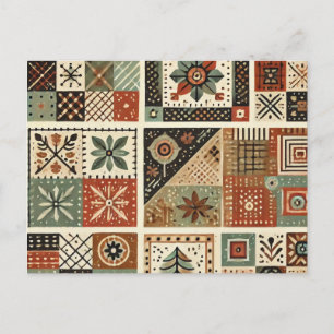 Terracotta Patchwork Quilt Rustikales Blumendesign Postkarte