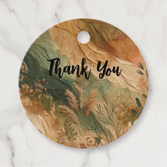 Terracotta Peach Pressed Blume Boho Wedding Geschenkanhänger (Vorderseite)