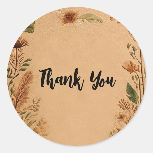 Terracotta Peach Pressed Blume Boho Wedding Runder Aufkleber (Vorderseite)