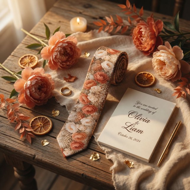 Terracotta Peony Floral Wedding Krawatte (Von Creator hochgeladen)