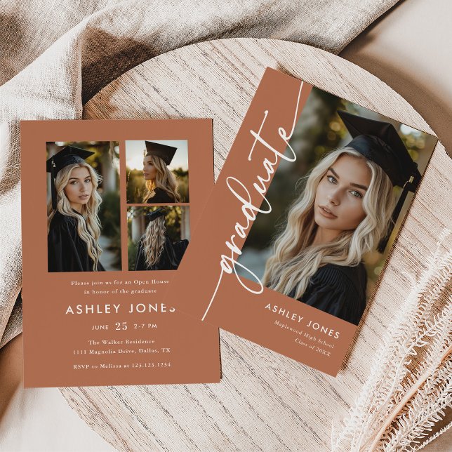 Terracotta Photo Collage Graduate Graduation Party Einladung (Von Creator hochgeladen)