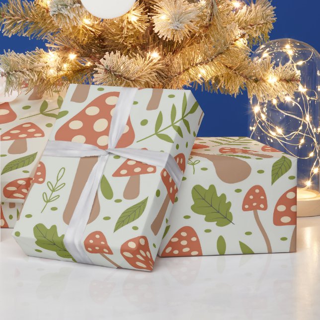 Terracotta Pilze mit grünen Blätter Geschenkpapier (Feiertage)