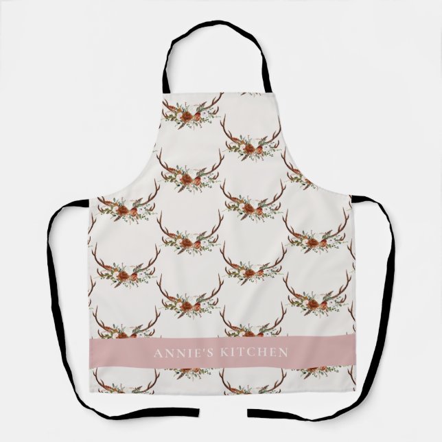 Terracotta pink antler Aquarell elegant Schürze (Vorderseite)