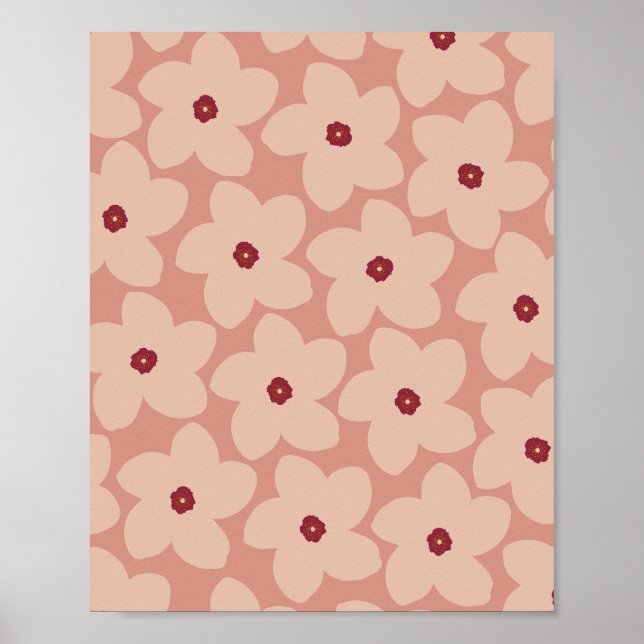 Terracotta Pink Retro Blume Poster (Vorne)