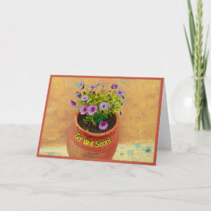 Terracotta potted lila African Daisies/ Get Well Karte