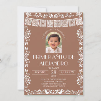 Terracotta Primer Añito Boy Invitation with Photo Einladung