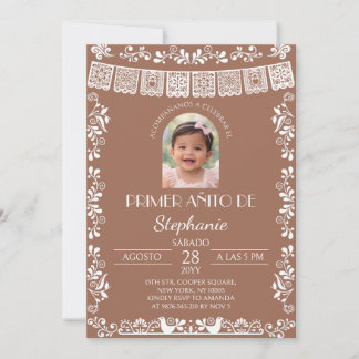 Terracotta Primer Añito Mädchen-Einladung mit Foto Einladung